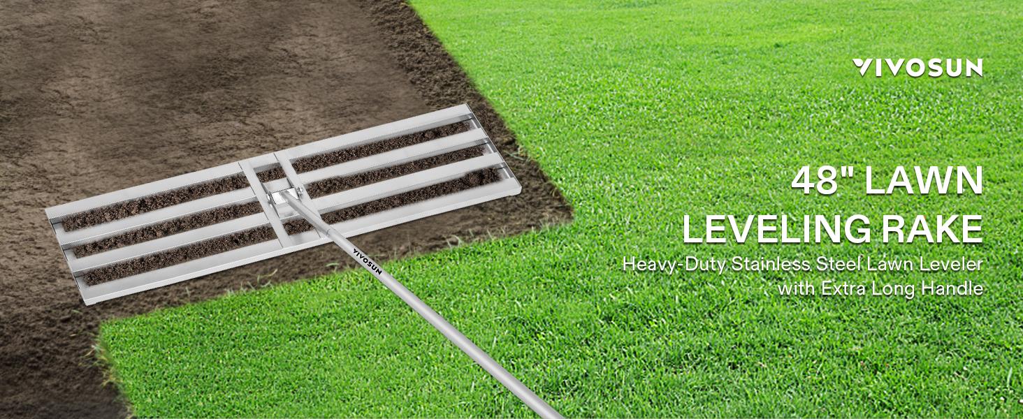 VIVOSUN 30" Lawn Leveling Rake, 30" x 10" x 78" Heavy-Duty Stainless Steel Lawn Leveler with 7FT Adjuatble Long Handle for High Effect, Metal Levelawn for Smooth Soil, Rustproof Rakes for Garden Yard