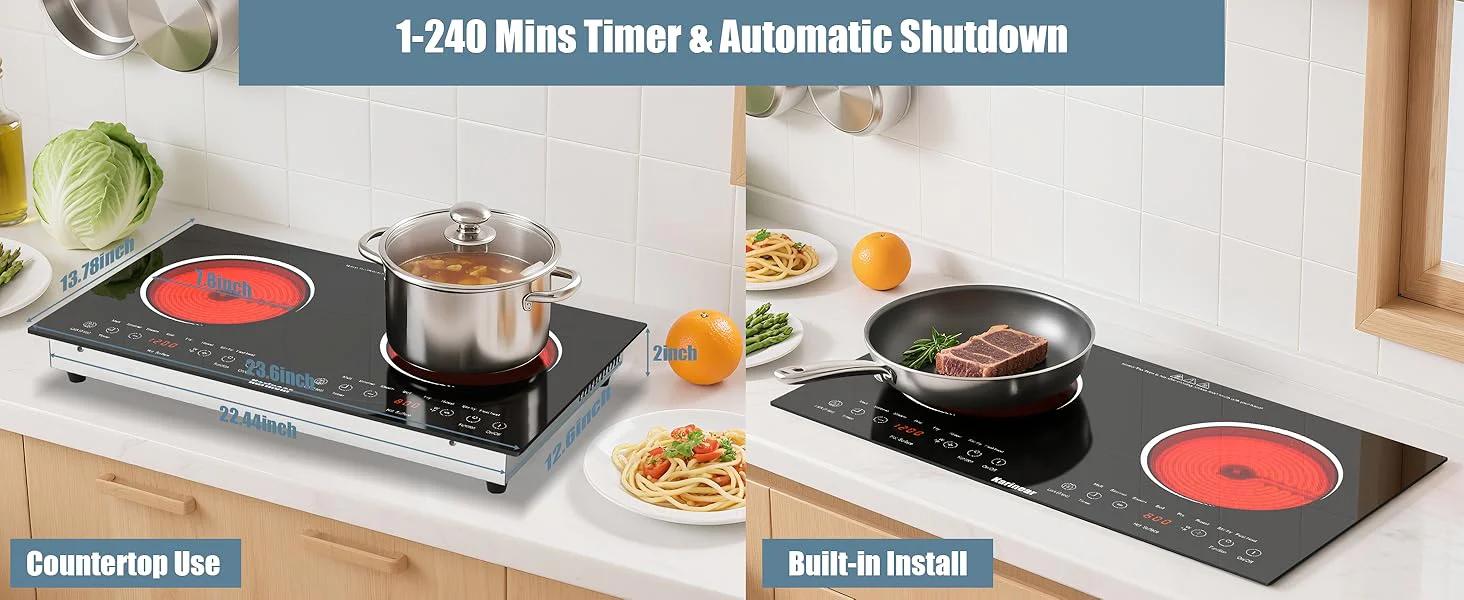 Karinear 2 Burner Electric Cooktop,2000W 110V Plug-In Portable Electric Stove with Sensor Touch Control, Child Safety Lock, Timer, Over-Temperature Protection, Electric Ceramic Stove for Kitchen Use,tiktokshopbacktoschool