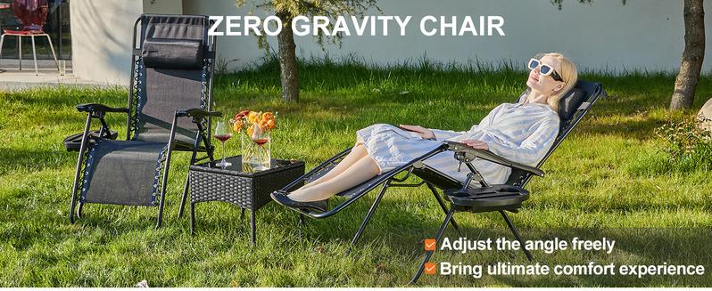【Deal】Outdoor Zero Gravity Chairs, Set of 2 Portable Recliner Beach Camping Patio Outdoor Folding Lounge Chair with Cup Holder Trays and Adjustable Pillow