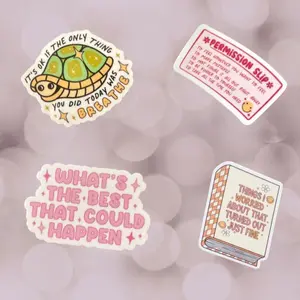 Positive Mental Wellness Sticker books Set 4PCS, Self Love Quotes & Cute Turtle Waterproof Vinyl Decals for Laptop, Water Bottle