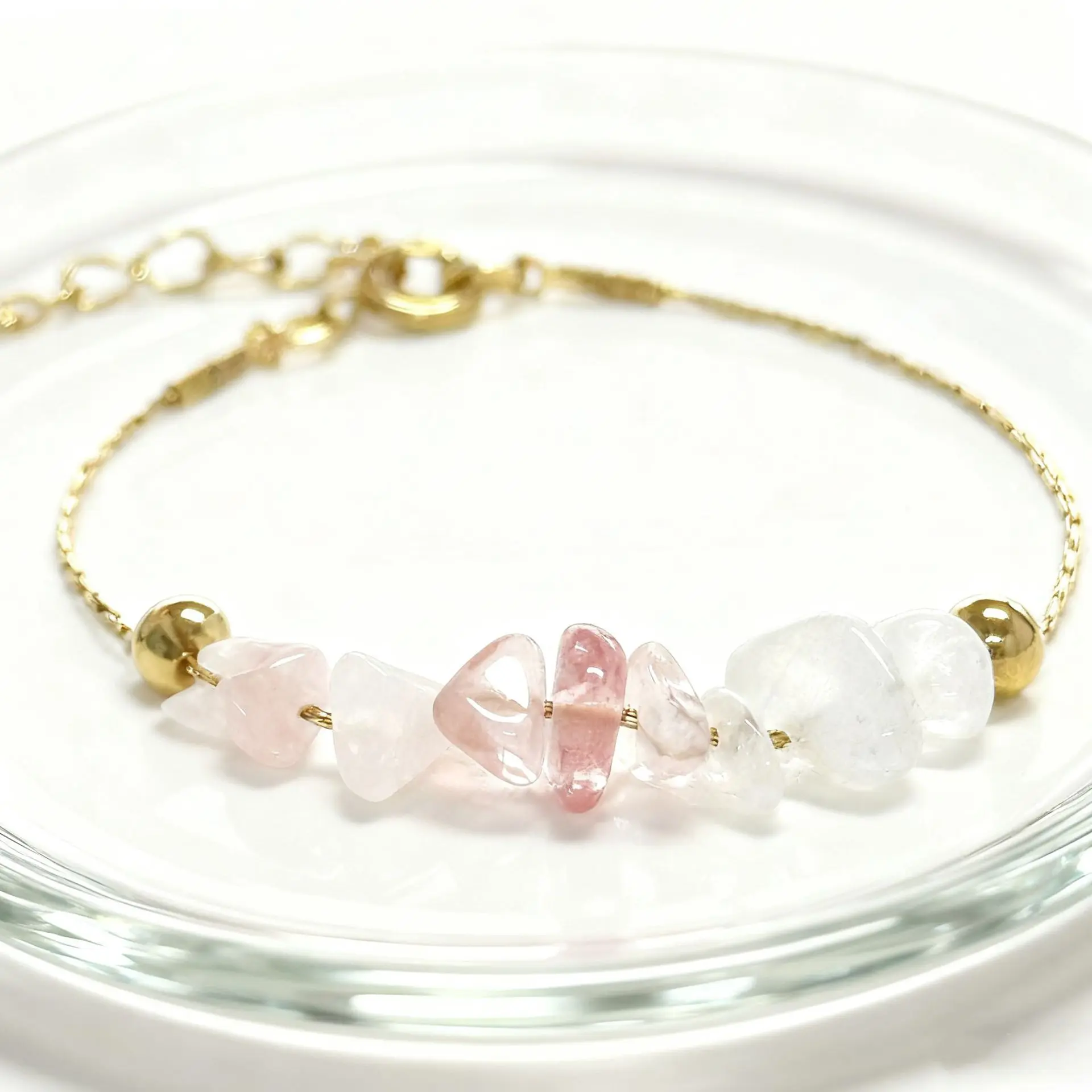 Menopause Support Crystal Chip Bracelet – Lepidolite, Strawberry Quartz & Moonstone Healing Jewelry