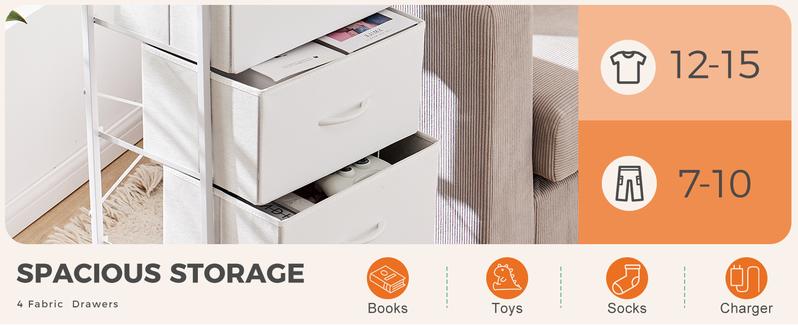 Cupboards Cabinets Dresser for Bedroom, Storage Drawers, Fabric Storage Tower with 4 Drawers, Organizer Unit, with Wooden Top for Closet,  Living Room