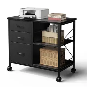 Rolling File Cabinet with 3 Drawers, Fabric Lateral Filing Storage for A4/Letter Size, Mobile Printer Stand with Open Shelf for Home Office,