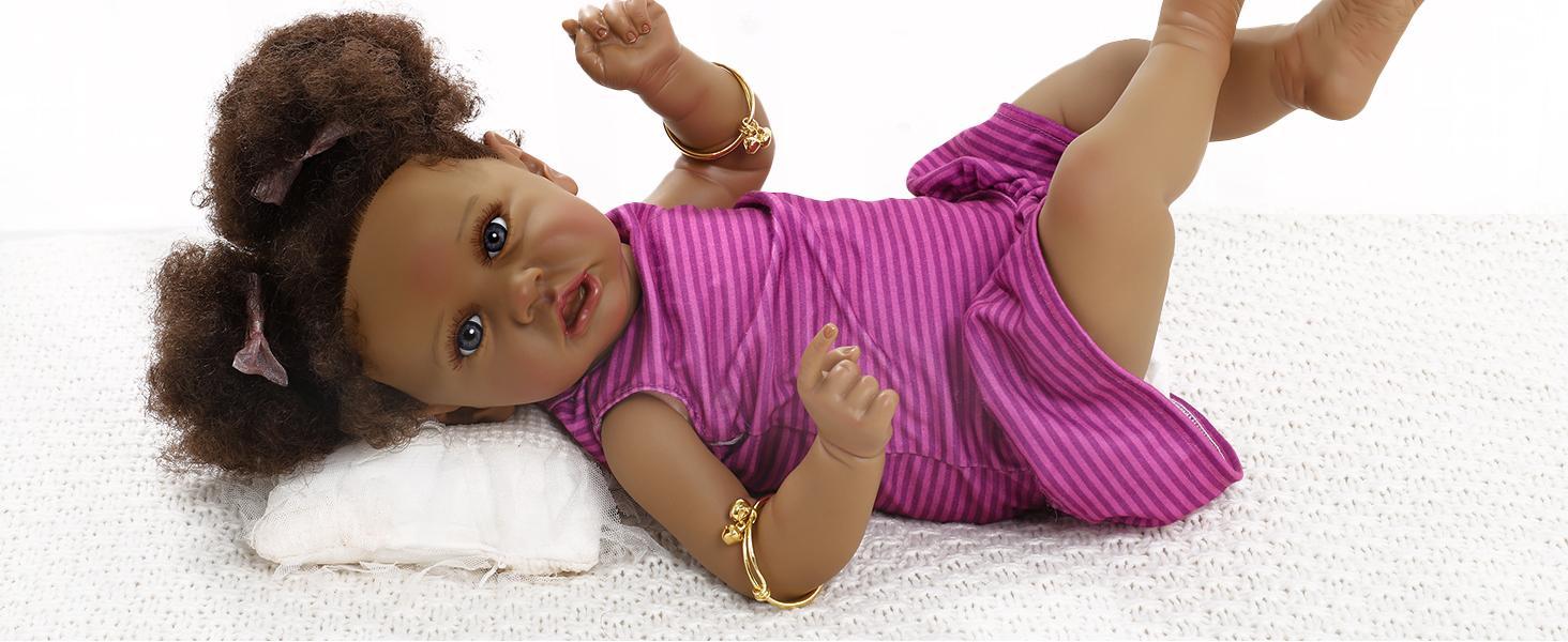 *Realistic Reborn Baby Doll Black - 22 inch African Americans Lifelike Newborn Bebe Doll Girl Caramel Skin Real Life Like Baby Dolls with Birth Certificate & Feeding Kit Gifts for Kids Age 3+ Assorted