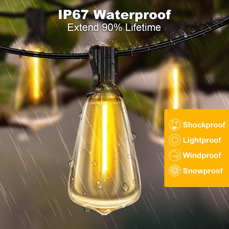 Dreamland Smart Outdoor String Lights Patio Deals 100FT with 32 Shatterproof,ST38 Vintage Edison Bulbs, Waterproof with with Remote and APP Control Hanging Lights for for Porch, Deck, Garden, Backyard, Balcony  ：