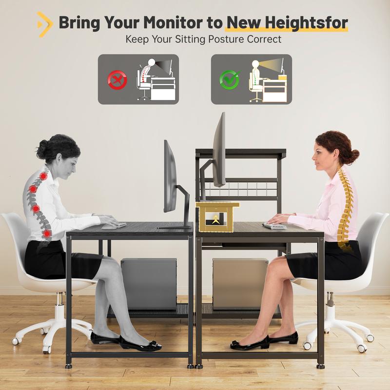 【Cost-effectiveness】Raybee 48'' Gaming Desk with Drawer,Computer desk with LED Lights & 3AC Power Cord & Outlets,Home Office Desks with Monitor Stand,Side Shelf,Metal Frame