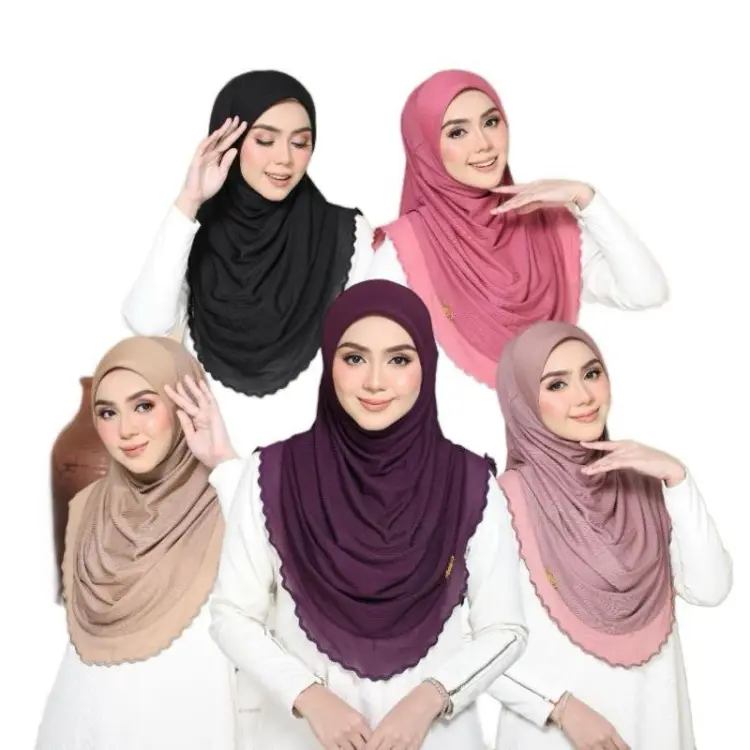 Layered instant Ironless cotton ribbed hijab in multiple colors perfect for any occasion Solid Color Elegant