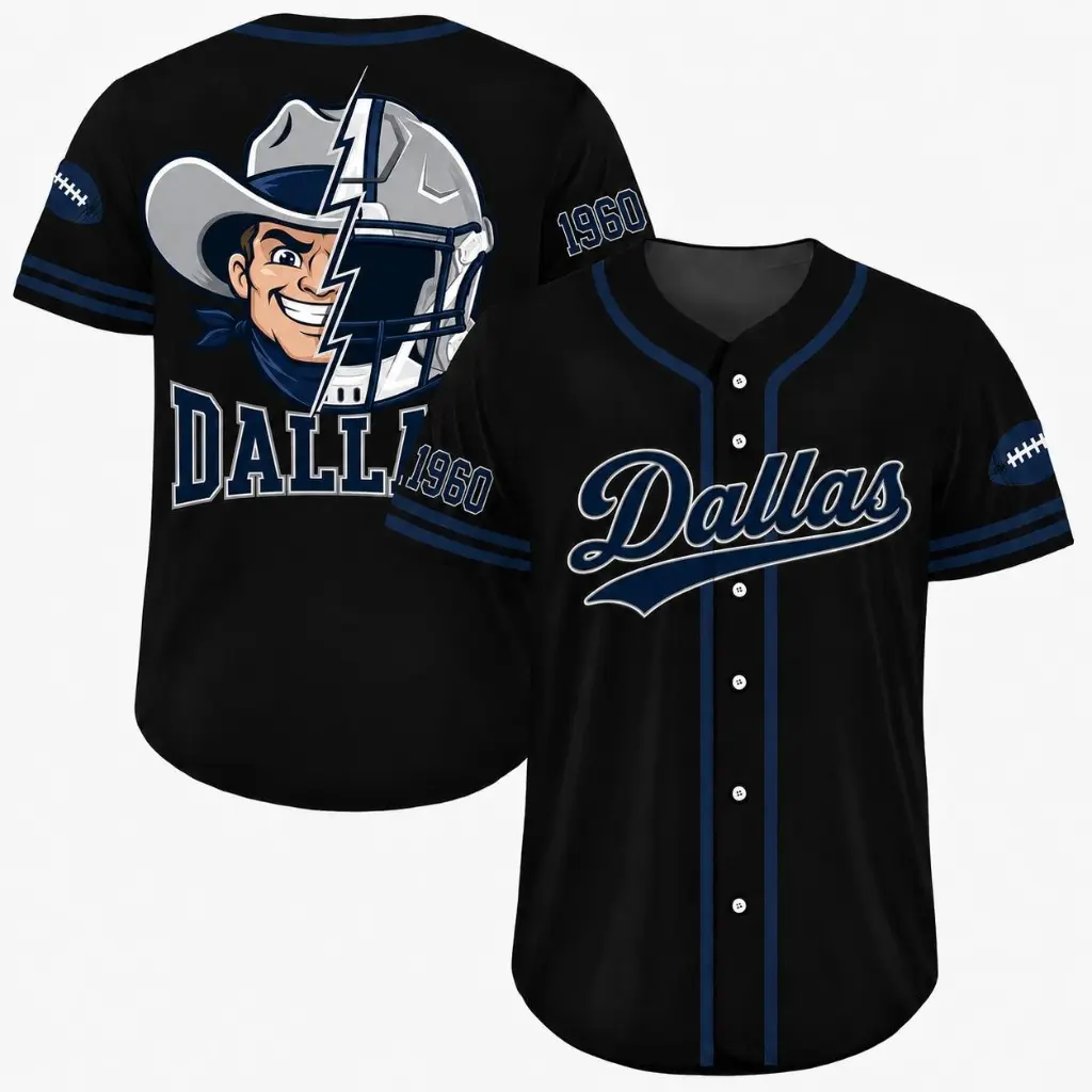 Oversized Dallas Baseball Jersey - Football Fan Graphic Tee - Casual Game Day Uniform