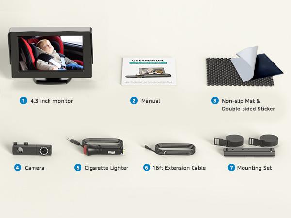 Grownsy Baby Car Camera, Baby Monitor, Baby Car Mirror 4.3'' HD 1080P Display with Night Vision Feature, Easy Install