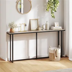 Costoffs 71in Extended Console Table Modern Industrial Long Entryway Table for Hallway Entryway Living Room Sofa Backspace with Wood-Grain Top and Matte Black Frame