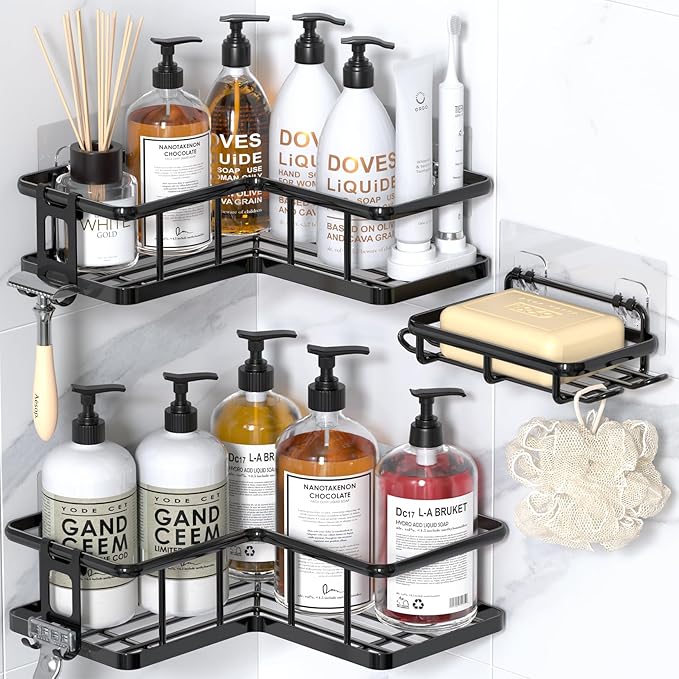 3-Pack Corner Shower Caddy,Drill-Free,Rust-Resistant,Bathroom Storage Organizer for Essentials