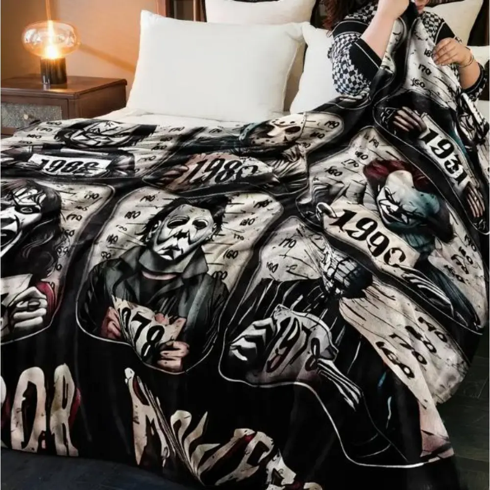 Horror Movie Soft Warm Blanket - Comfy, Decorative Pick with Edge-to-Edge Art, Nostalgic Halloween Decor, Ideal for Home Office, Blanket Gift & Snug as a Bug in a Rug Use