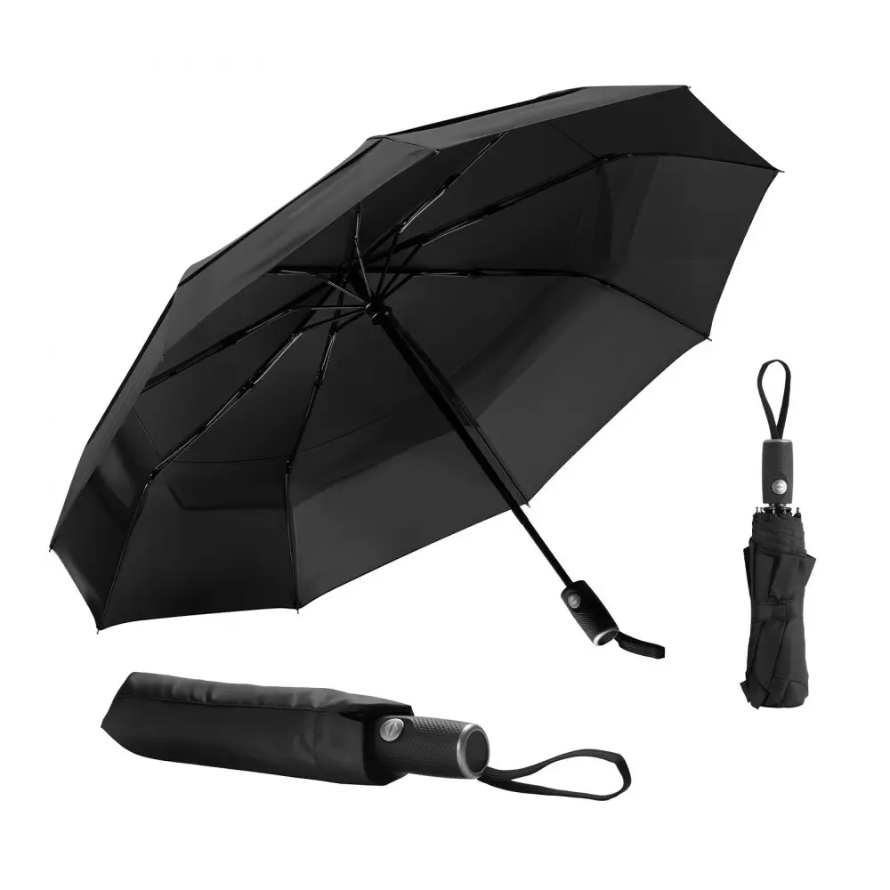 VEVOR Travel Umbrella Portable Compact Windproof Umbrellas 42 in for Rain & Sun Black Foldable Design