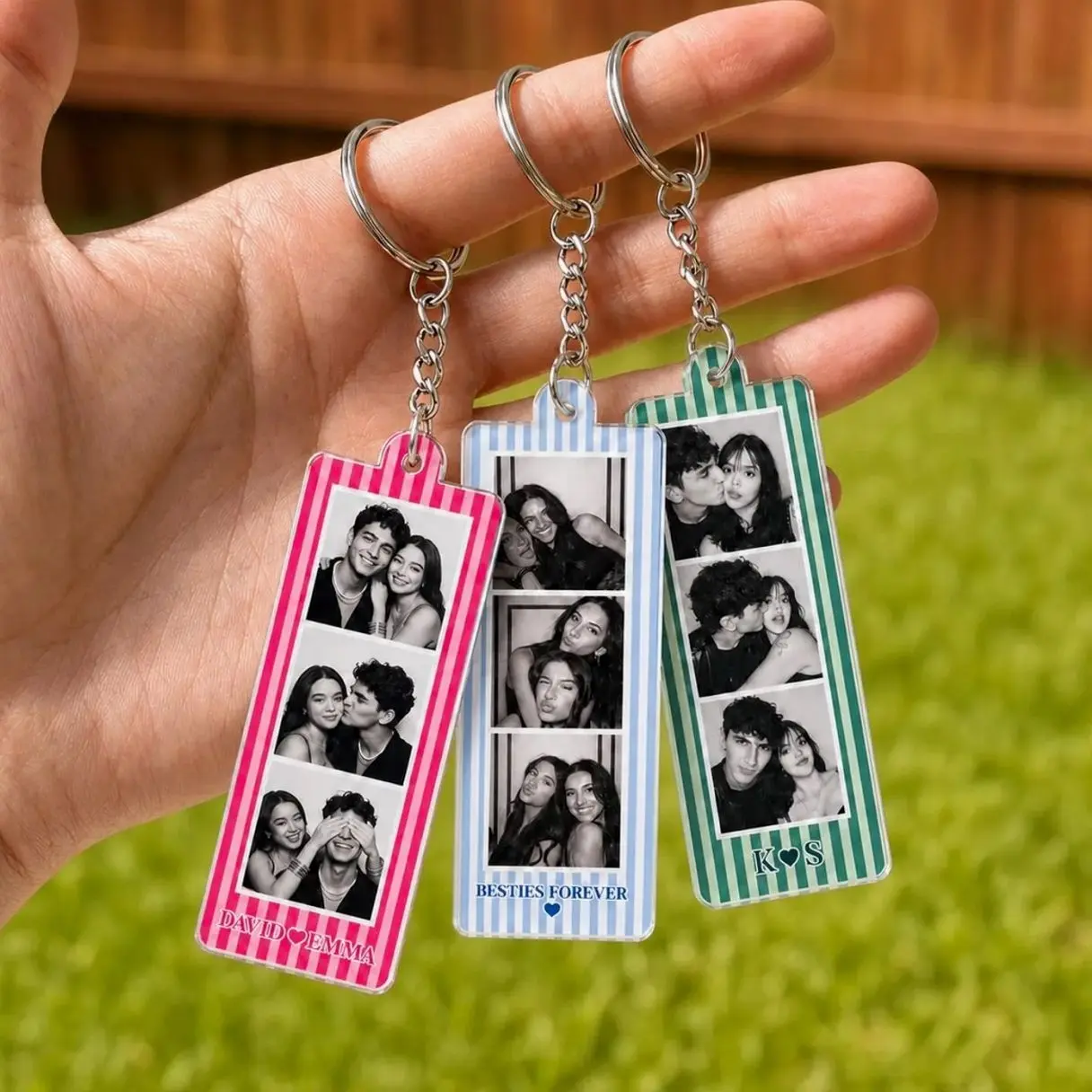 Custom Mini Photo Booth Strip Keychain, Strip Photo Keyring, Personalized Couple Photos Keychain, Gift For Boyfriend, Besties Photo Keychain
