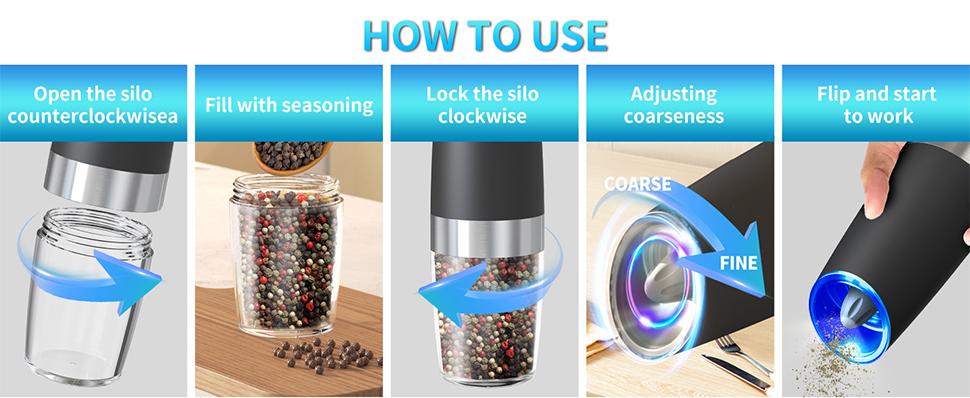 Electric salt and pepper grinder set, adjustable coarseness with LED light, 2-pack, one-handed kitchen grinder, large capacity automatic salt and pepper grinder, suitable for kitchen,Utensils Kitchenware Ceramic Seasoning,Christmas Gifts New Year Gifts Re Electric salt and pepper grinder set, adjustable coarseness with LED light, 2-pack, one-handed kitchen grinder, large capacity automatic salt and pepper grinder, suitable for kitchen,Utensils Kitchenware Ceramic Seasoning,Christmas Gifts New Year Gifts Re