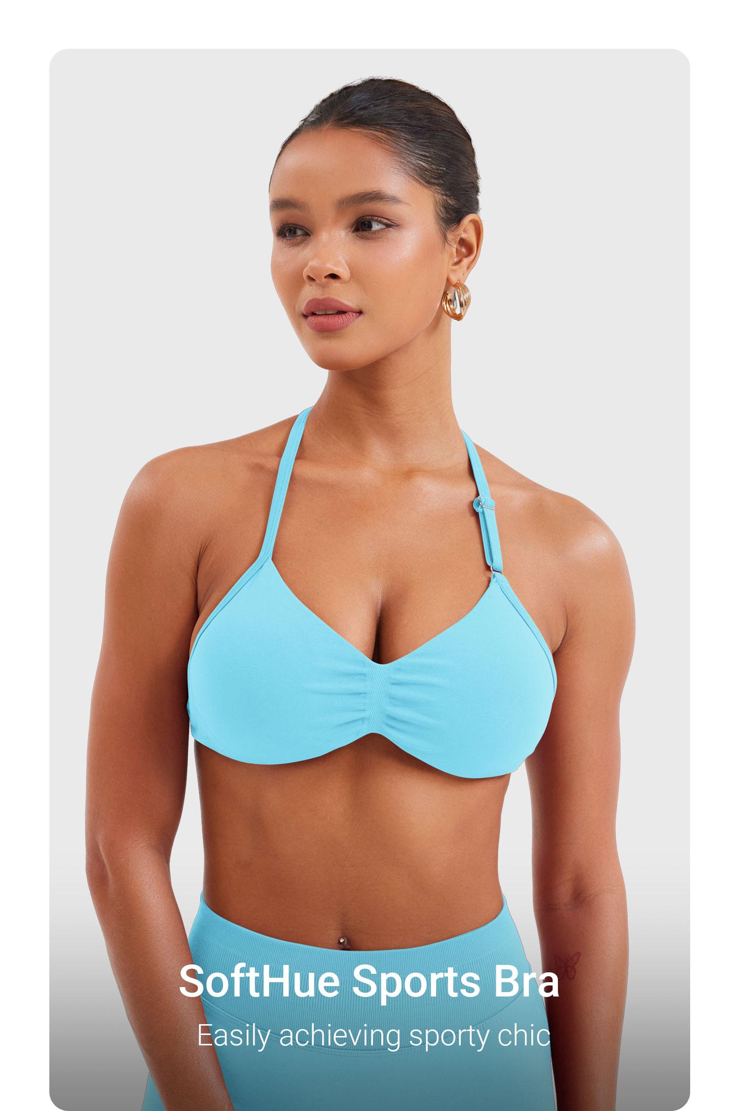 YEOREO SoftHue Impact Strappy Halter Bra for Sports Women Workout Padded Gym Yoga Bra