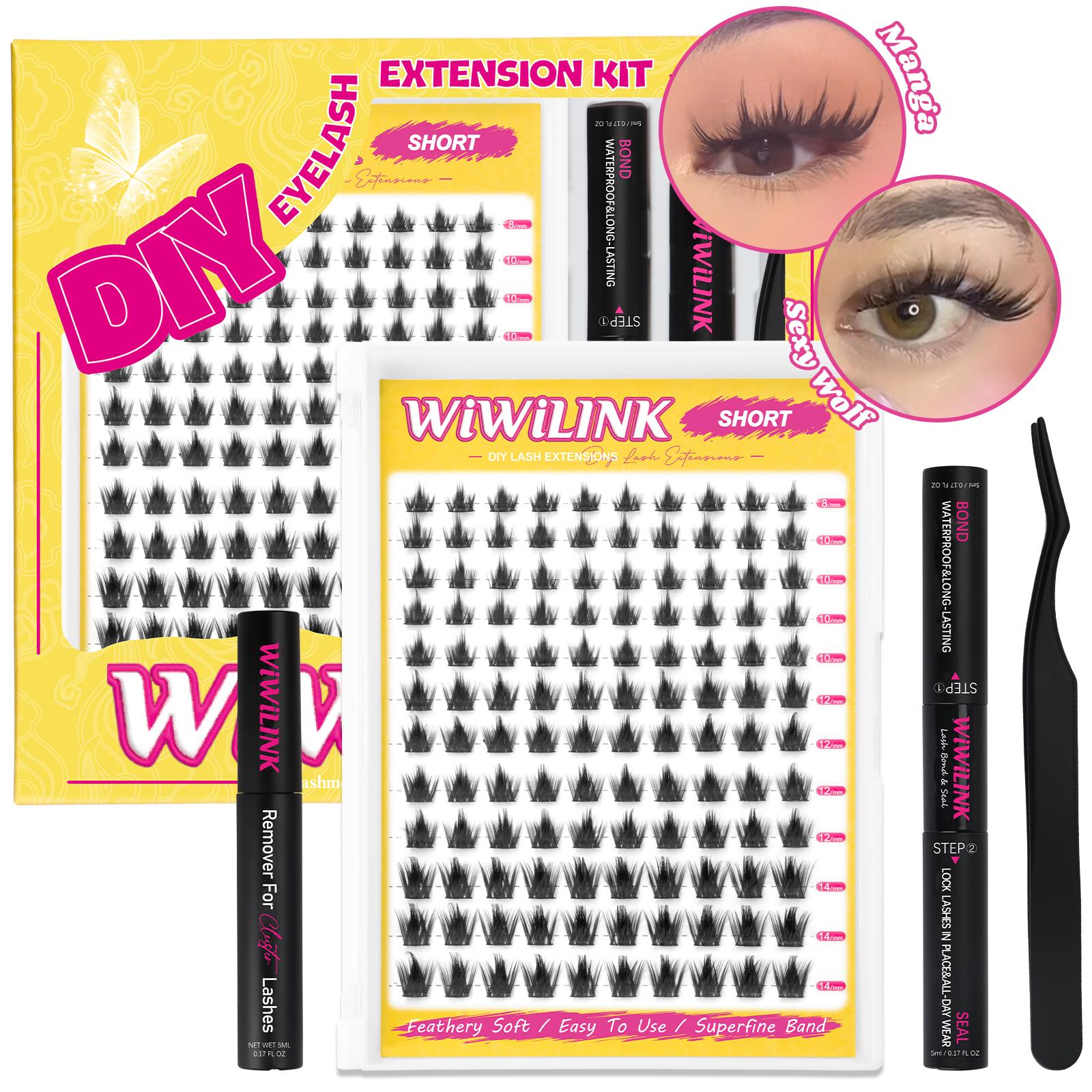 WiWiLink Short Manga Lashes, California Sunset Short, Freya Short | Cluster C/D Curl  Extension Kit | 8-14mm Lash Clusters with Bond, Seal, Remover - Ultra-Thin Transparent Bands |  Magic Anime False Eyelash Extension Kit dealsforyoudays