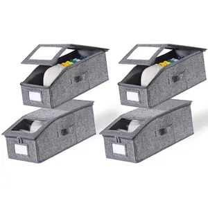 【OKMARTS】 2/4-Piece Stackable Baseball Cap Organizer Holds Up to 14 Caps Durable PP Board & Linen Fabric Classic Style Wardrobe Storage cap storage box