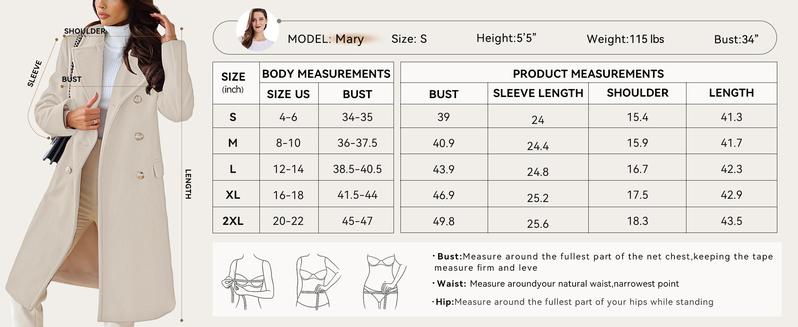 Ebossy Women's Basic Minimalist Chic White Winter Jacket Fitted Double-Breasted Wool Blend Warm Long Trench Coat Outerwear with Gold Buttons and 2 Hand Pockets for Elegant Office Wear Womenswear Tops Ebossy Women's Basic Minimalist Chic White Winter Jacket Fitted Double-Breasted Wool Blend Warm Long Trench Coat Outerwear with Gold Buttons and 2 Hand Pockets for Elegant Office Wear Womenswear Tops