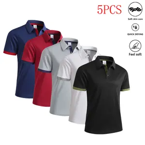Men’s 5-Pack Colorblock Polo Shirts – Casual Sports Style, Breathable Quick-Dry Short Sleeve Tops for Summer, Fashionable and Versatile