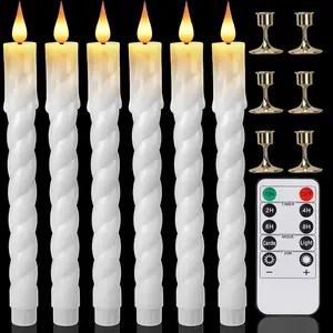 6 PCS Real Wax Flameless Taper Candles with Remote, Flickering LED Candlesticks with Timer Dimmer, Fake Candles for Xmas Wedding Celebration Decor, White