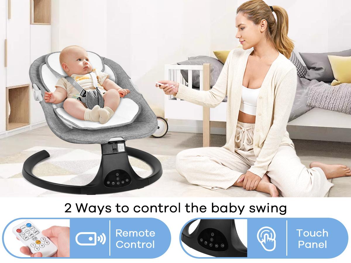 Baby Electric Bouncer, Baby Rocker, Electric swing, 5 Speed & 10 Lullabies, Baby Bassinet, Adapter & Battery Powered, For Indoor Use, Remote Control