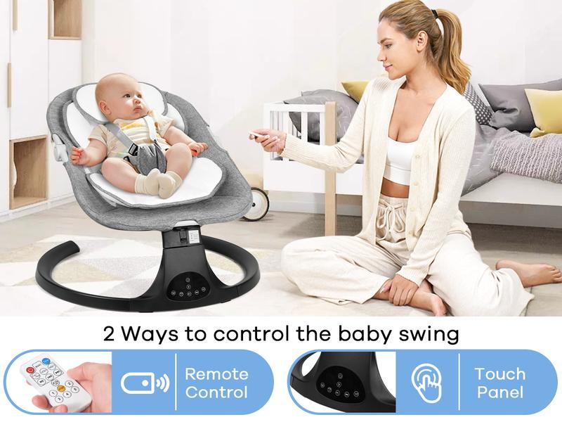 Baby Electric Bouncer, Baby Rocker, Electric swing, 5 Speed & 10 Lullabies, Baby Bassinet, Adapter & Battery Powered, For Indoor Use, Remote Control