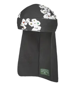 Denim Tears The Cotton Wreath Logo Rhinestone Studded Durag Vintage Black White Multi