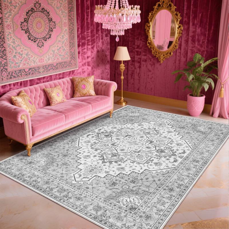 PLUMLIK Bohemian Washable Rugs For Living Room, Dining Room, Soft Low Pile Rug Non Slip Decorative Rug For Bedroom, Performance Rug For Home Decor, Ideal For High Traffic Areas, Gift For Valentine's Day, Housewarming non-shedding boho large carpet rug of