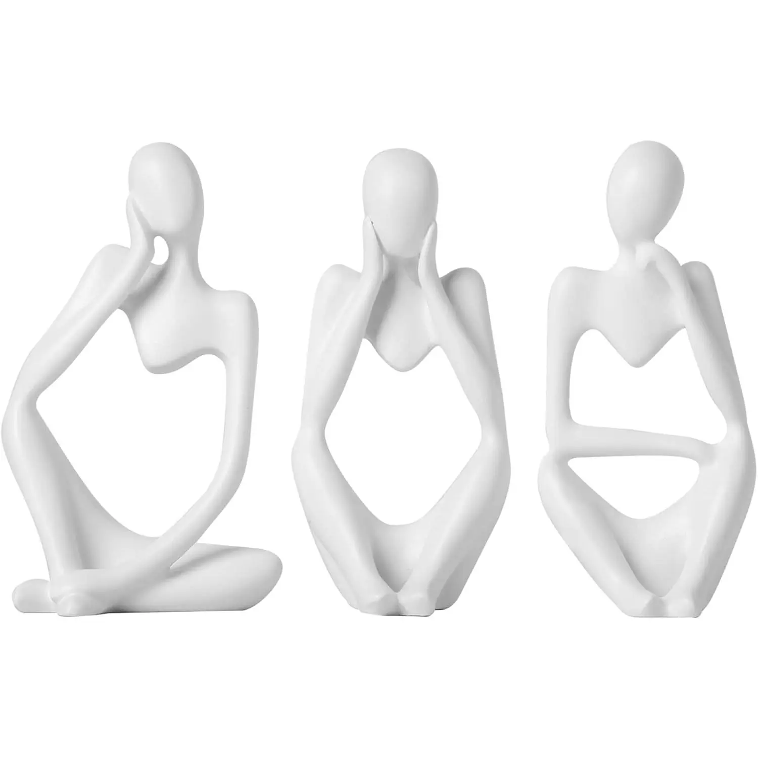 3pcs White Thinker Abstract Art Resin Statues, Collectible Figurines for Home Living Room, Office Shelf Decoration