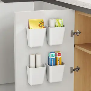 4PCS Self-Adhesive Wall Mounted Storage Boxes, Kitchen Cabinet Door Storage Box, Bathroom Organiser, for Cupboard, Bathroom, Fridge Small Items Organiser Storage Box