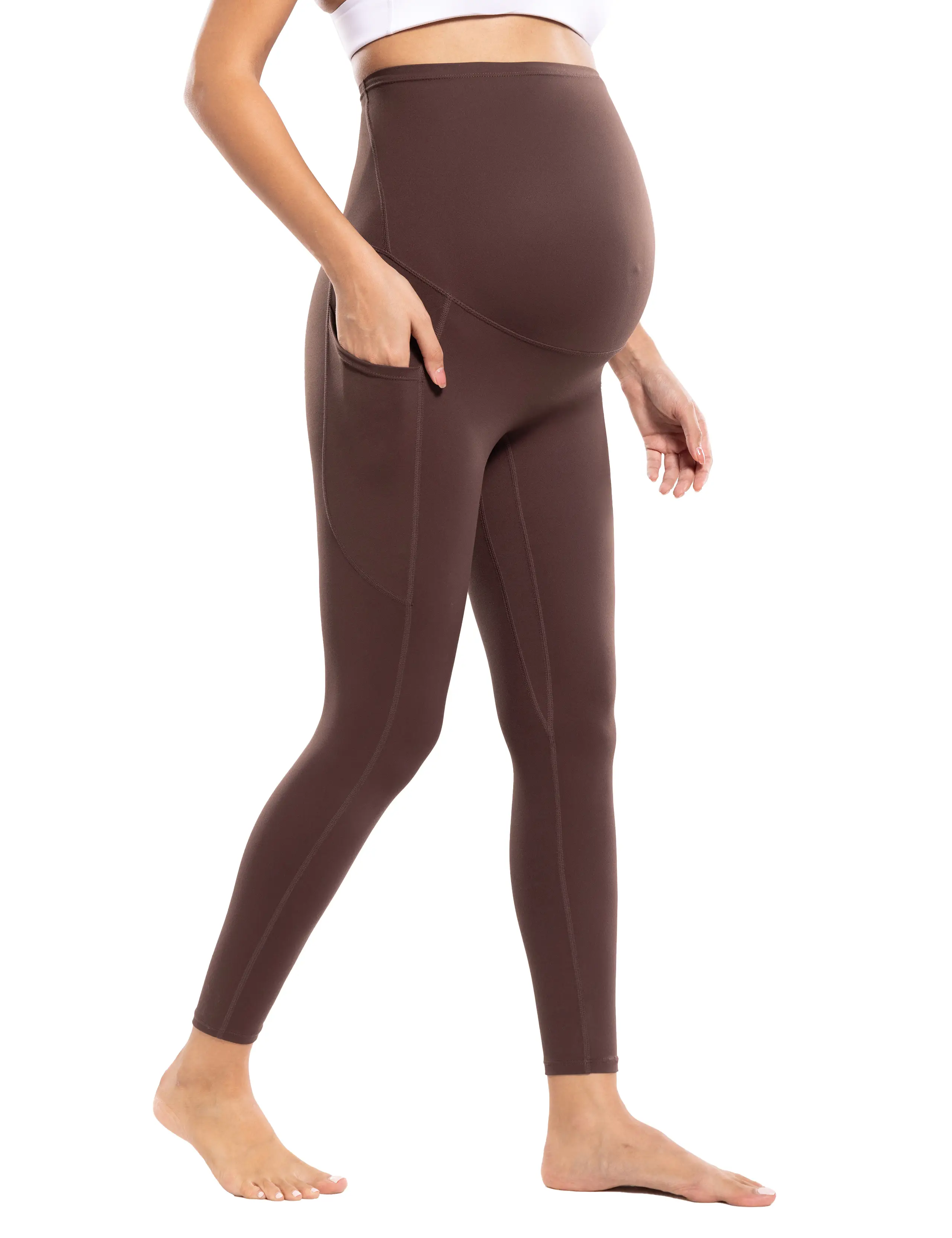 POSHDIVAH Women's Maternity Workout Nakedlux Leggings with Pockets Over The Belly Pregnancy Soft Activewear Yoga Pants tik shop maternity bottom