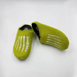 Meckmanly Men Skeleton Faux Fur Mules | Cozy Goth Punk Slippers Walking Shoes Footwear Slide Y2K Spooky Furry Skeleton Bone Mule Slides