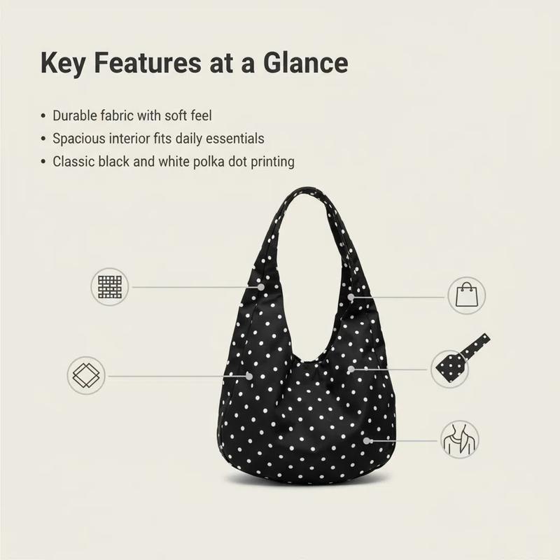 Slouchy Shoulder Bag Polka Dot Hobo Tote Bag for Women Y2K Knot 90s Lightweight Retro Handbag Purse Daily Travel Shopping
