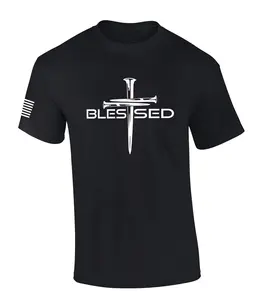 Mens Christian Shirt Nail Cross Blessed Short Sleeve T-shirt Graphic Tee