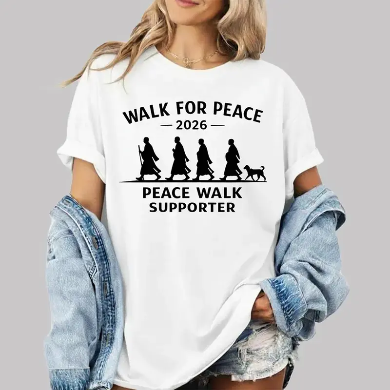 Cozy Walk For Peace 2026 Squad Supporter T-Shirt Featuring Monks Dog Silhouette – Vintage Pigment Dyed, Faded Heavyweight Unisex Tee with Relaxed Oversized Fit, Soft Cotton for Everyday Streetwear Chill