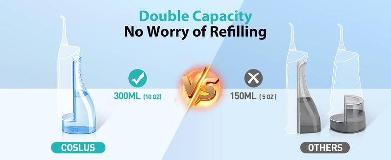 COSLUS CX20 Water Flosser Teeth Pick: with Lightweight Handle,HandlePortable Cordless Oral Irrigator,Includes Five Nozzle（Tongue Cleaner),Rechargeable Travel Irrigation Cleaner IPX7 Waterproof Electric Flossing Machine for Teeth Cleaning,White