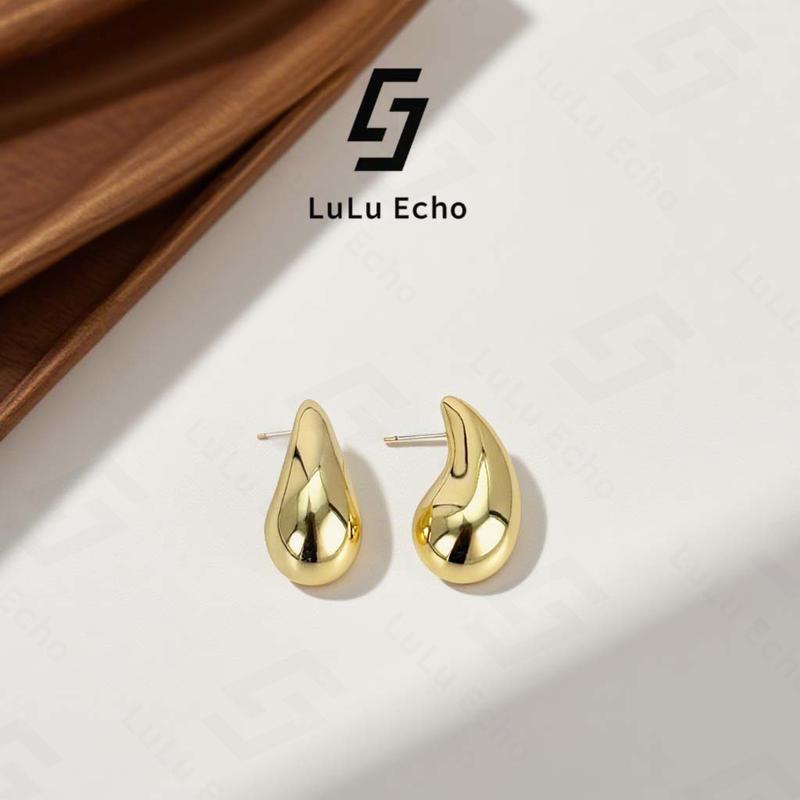 LuLuEcho No Faded Chunky 14k Gold Plated Hoop Earrings for Women, Top Quality Dupes Earrings Lightweight Waterdrop Hollow Open Hoops, Hypoallergenic Light Golden Earrings Fashion