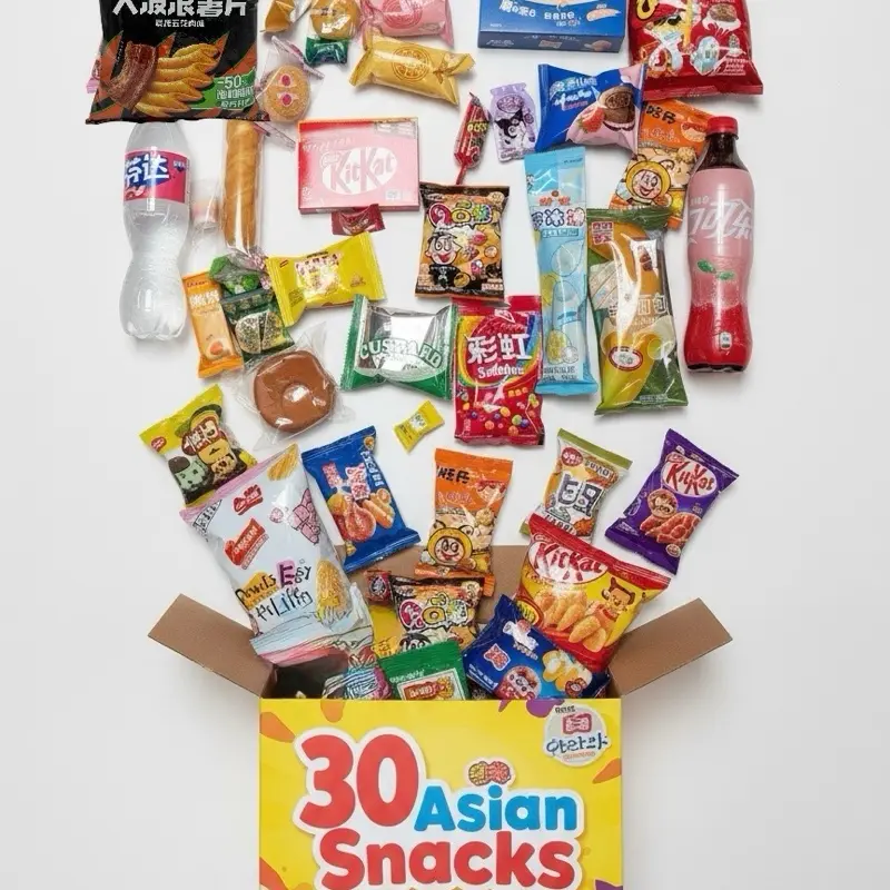 Asian Pre-Packaged Gift Set - 30-Count Food Bundle with Asian Treats, Snack Packs for Unique Gifts