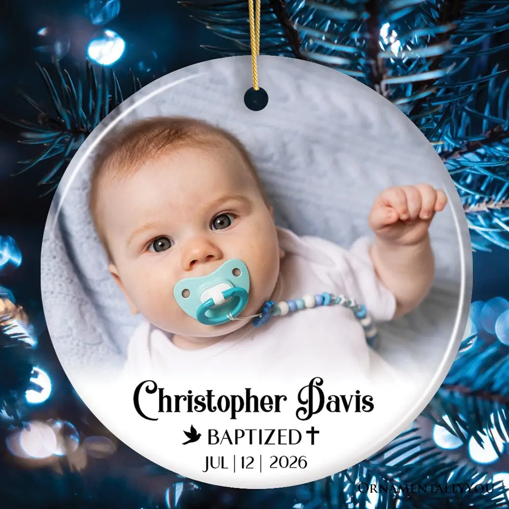 Baby Baptism Personalized Photo Ornament, Christening Keepsake Gift