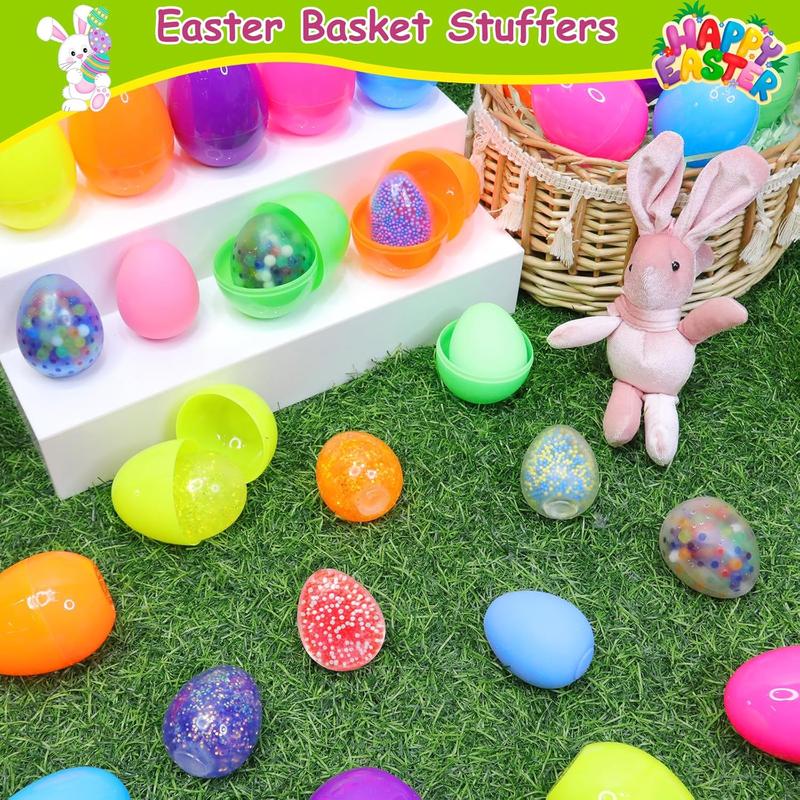 12-Pack Filled Easter Eggs with Squishy Fidget Toys – Stress Relief Balls, Easter Basket Stuffers & Party Favors for Kids, Toddlers, Classroom Prizes & Gifts