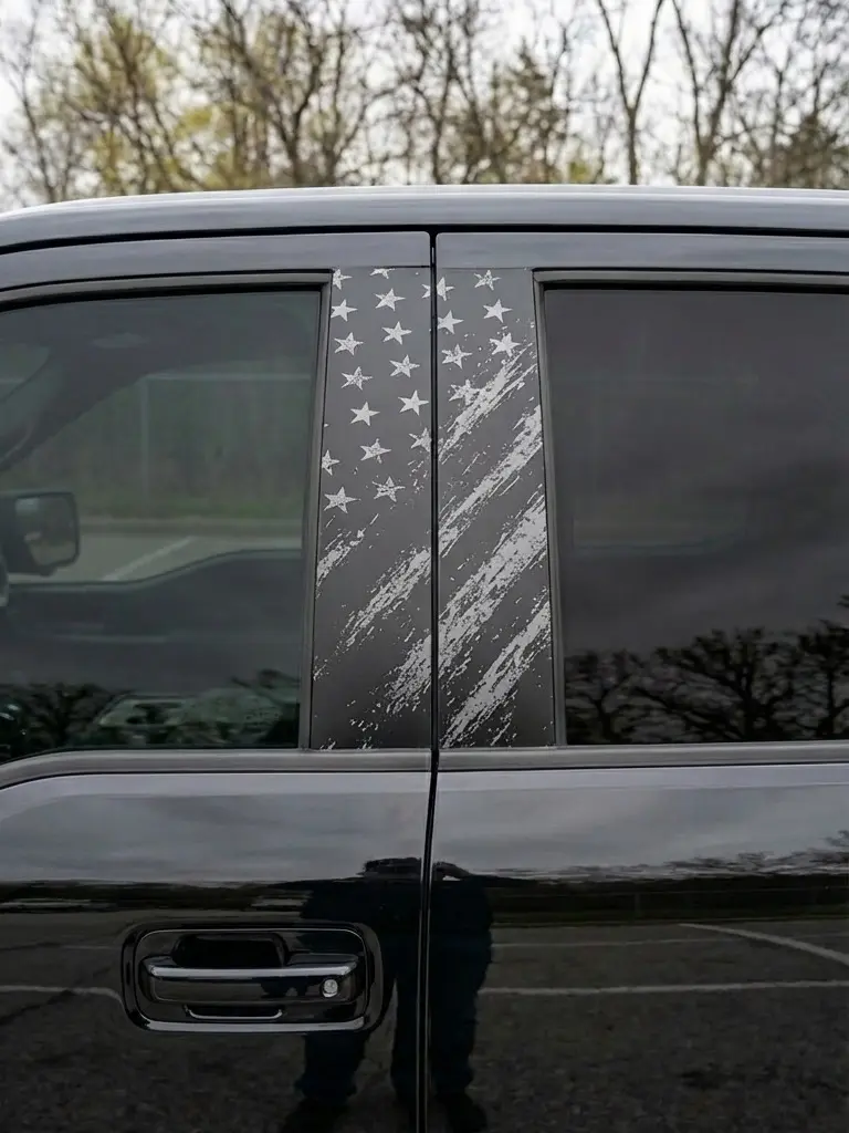 2PCS  B-Pillar Vinyl Wrap Set, Waterproof Car B Pillar Sticker Decal, Door Window Pillar Decals, Gloss Vinyl Car Wrap for SUVs Trucks Vans Vehicle (Flag Grayscale)
