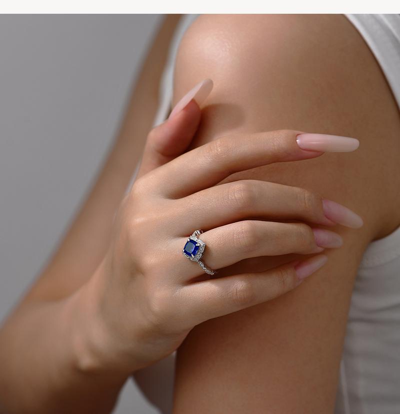 ATTAGEMS Cushion Cut 7.7mm Lab-Created Blue Sapphire Ring for Women 925 Sterling Silver Rings Fine Jewelry Party Holiday Engagement Gift R281 ATTAGEMS Cushion Cut 7.7mm Lab-Created Blue Sapphire Ring for Women 925 Sterling Silver Rings Fine Jewelry Party Holiday Engagement Gift R281