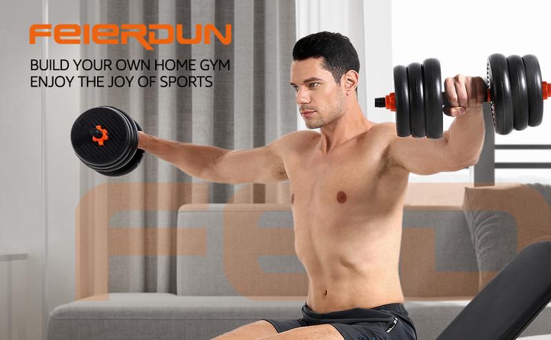 FEIERDUN 5-in-1 Adjustable Dumbbell Set 20/30/40/70/90LB – Convertible Free Weights to Barbell, Kettlebells, Push-Up Stand & Plates – Home Gym Equipment for Men & Women