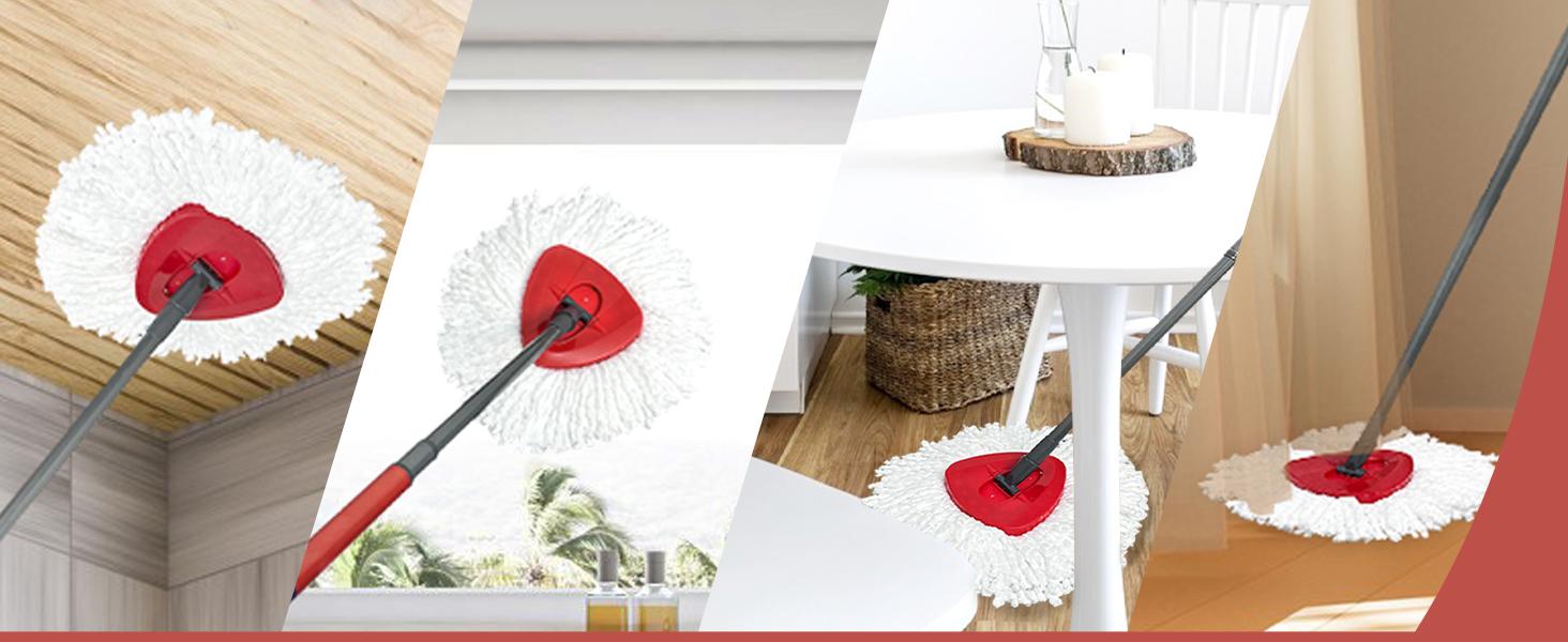 Mop Head Replacement, 3 Pack Spin Mop Refill Replace Head Compatible O Cedar Easywring 1-Tank System, Great Cleaning Power, Microfiber, Helper Housework, Machine Washable Easy-to-Replace, White