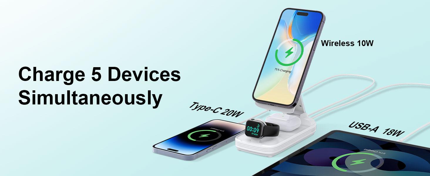 3-in-1 Foldable Wireless Power Bank, 10000mAh Magnetic Power Bank with Adjustable Phone Stand, Fast Charger, Portable Wireless Charger with Digital Display for iPhone 17 / 16 / 15 / 14 / 13 / 12 Series & Earbuds & Apple Watch mothersdaygift