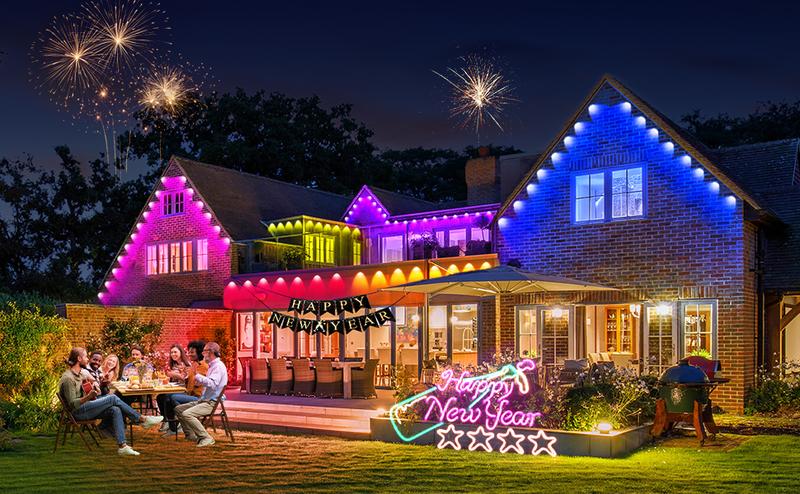 Fussion 100-200FT RGB Eave Outdoor Lights Permanent LED Colorful Eaves with APP & Remote Control IP67 Waterproof Festive Decorations 100FT/150Ft/200Ft/300FT/400FT