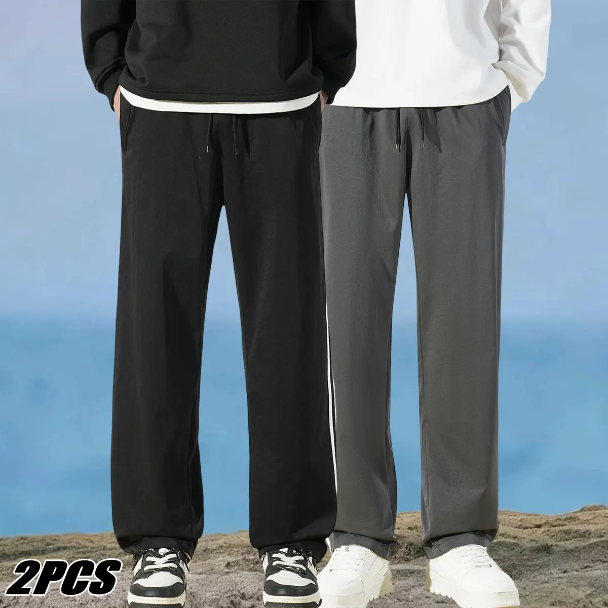 2pcs Men'S Casual Outdoor Athletic Pants, Men'S Long Trousers Sweatpants, Men'S Trousers, Men'S Long Pants, Fitness Pants, Solid Regular Fit Ankle Length Trousers, Jogging Pants, Suitable for Sports, Outdoor, Fitness, Exercise, Easy Daily Wear