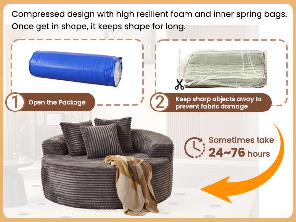 HOOOWOOO 59"W Oversized Round Sofa Bed - Modern & Boneless O-Shape Chaise Lounge, Lazy Bean Bag Chair, Deep Seat Couch with 3 Pillows, Plush Corduroy Fabric Chaise Lounge, No Assembly Required HOOOWOOO 59"W Oversized Round Sofa Bed - Modern & Boneless O-Shape Chaise Lounge, Lazy Bean Bag Chair, Deep Seat Couch with 3 Pillows, Plush Corduroy Fabric Chaise Lounge, No Assembly Required