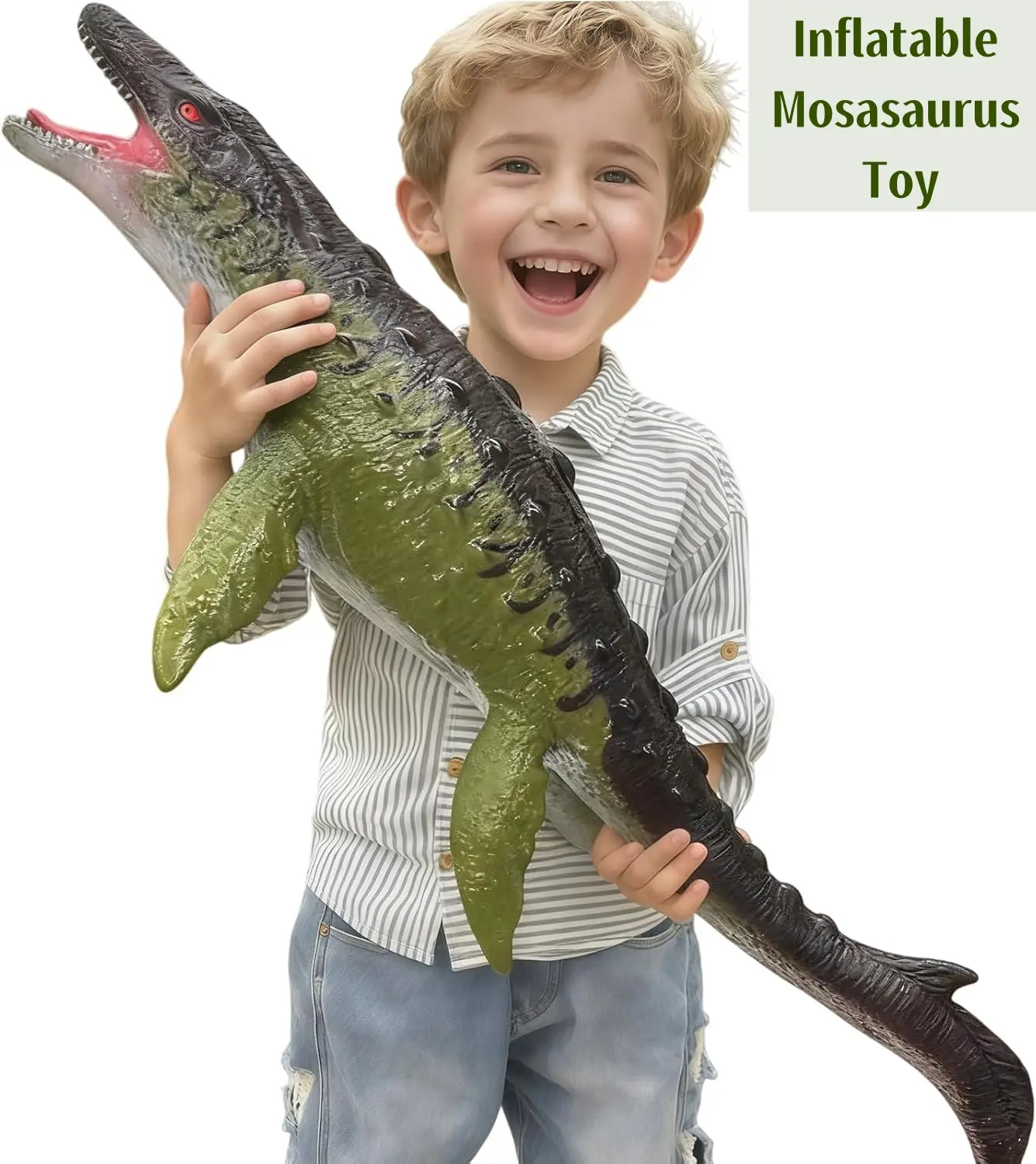32" Large Inflatable Mosasaurus Soft Dinosaur Toy for Kids 3-5, Pretend Play Action Figure, Toddler Party Favors & Birthday Gifts for Boys Girls